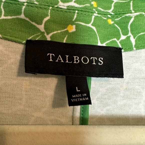 Talbots Medium Knit Blazer Green Pastel Floral Jacket with Jacket Pockets 14 - Picture 2 of 16